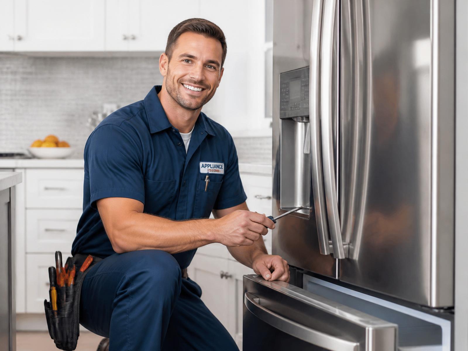 BesFix technician repairing a stainless steel refrigerator